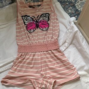 Pink and White Striped Butterfly Romper